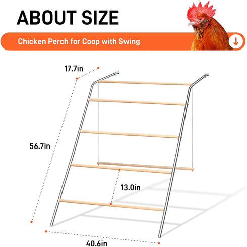 ANNDING 4-Tier (55" 40" Chicken Roosting Bars with Swing for Coop, Large Wood Chicken Perch for Backyard Poultry