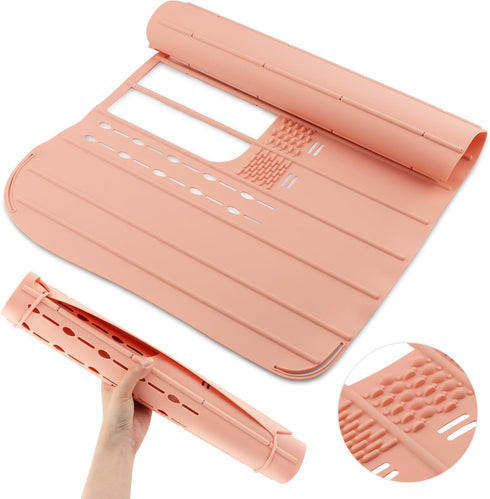 Bathroom Sink Cover For Counter Space Makeup,Sink Toppers Foldable Sink Cover,Silicone Beauty Makeup Brush Cleaning Mat,for Beauty Tools, Bathroom Sink Organizer Countertop(Light Pink)