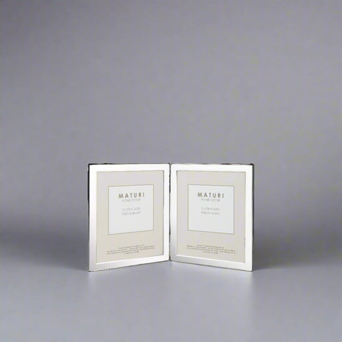 Maturi Silver Plated Double Photo Frame, Flat Edge Portrait, 4 x 6-inch (10 x 15cm)