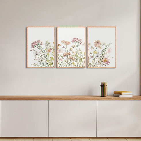 Set 3, 12 16 Inch MTFBWY Wildflower Framed Canvas Wall Art of Nursery Floral Botanical Watercolor Prints, Lightweight
