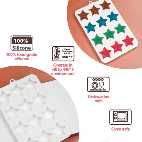 Star Chocolate Mold 2 Pack, Candy Silicone Molds, Star Shape Gummy Molds, Jello Molds, Cookie Molds for Baking (2pcs)