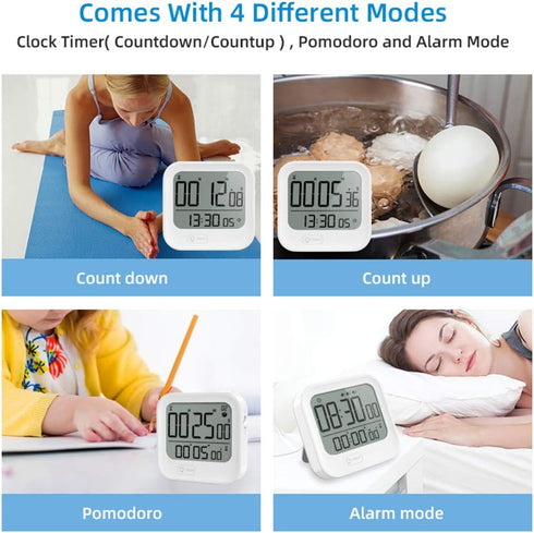 Small Vibrating Alarm Clock, Digital Large Display Magnetic Pomodoro Timer, Loud or Silent Volume, 12/24H