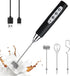 YUSWKO Black Handheld Milk Frother Wand, Rechargeable Electric Whisk with 3 Heads, 3 Speeds for Latte, Cappuccino, Egg
