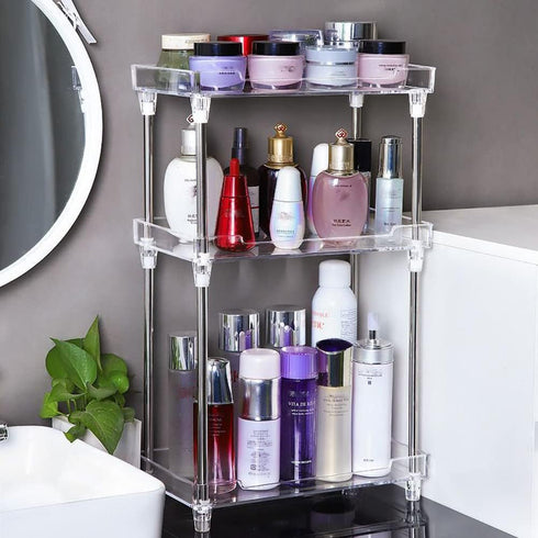 QIYUSHRY Bathroom Organizer Countertop Storage Clear 3 Tier Skincare Organizer Acrylic Corner Shelf