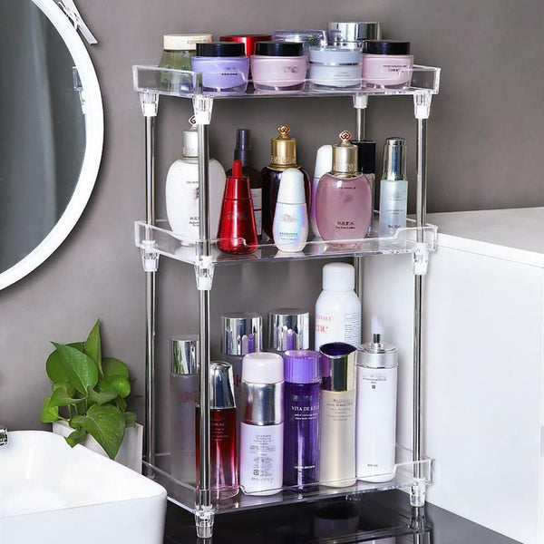 QIYUSHRY Bathroom Organizer Countertop Storage Clear 3 Tier Skincare Organizer Acrylic Corner Shelf