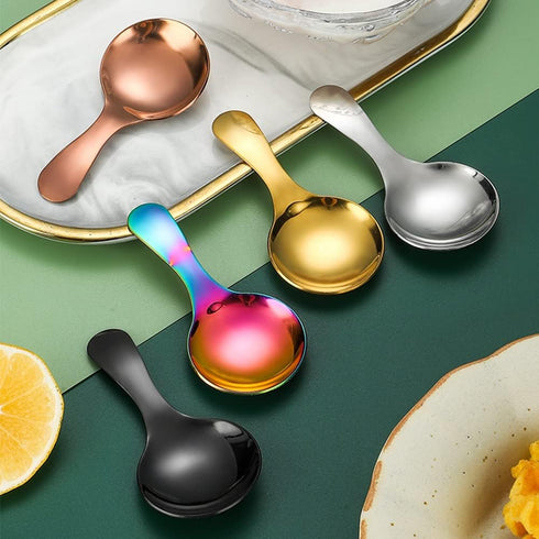 6PCS Stainless Steel Dessert Tasting Spoons, Short Handle Thickened Small Round Spoon for Home Kitchen Restaurant