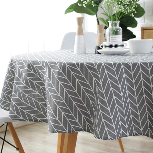 Table Cloth - Round Stripe Table Cover Nordic Twill Floral Washable Dining Decorative for Holiday Home Christmas Party