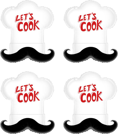 4pcs Little Chef Hat Balloons, Cookie Chef Helium Balloons for Baking Birthday Party, Cooking Theme Decoration