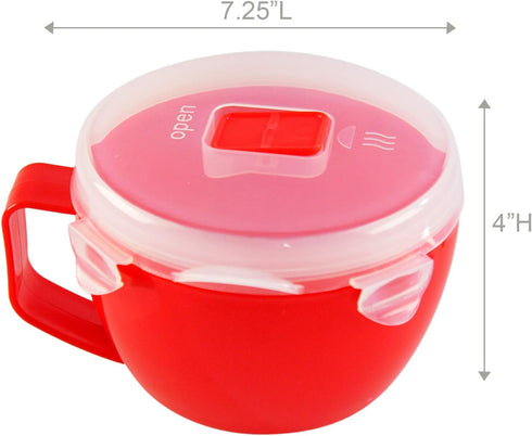 Home-X Microwave Soup Mugs with Lid - Set of 2, 32oz Capacity, BPA Free, Dishwasher Safe, Red
