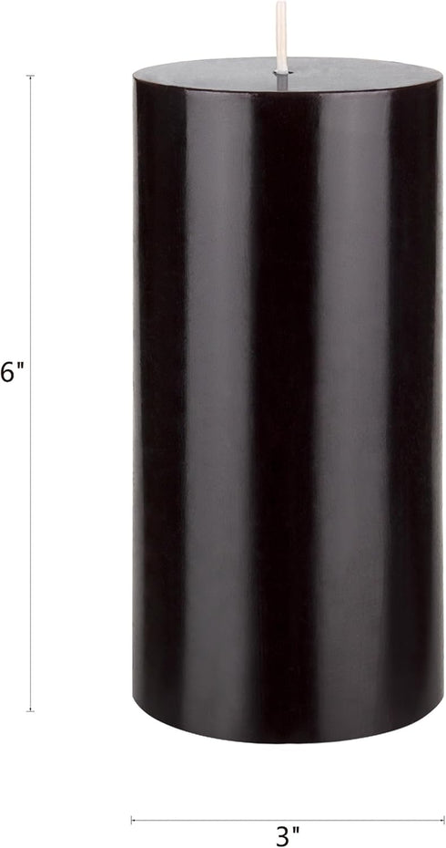 Mega Candles Unscented Solid Black Pillar Candle, Hand Poured Premium Wax, 3 Inch x 6 Inch