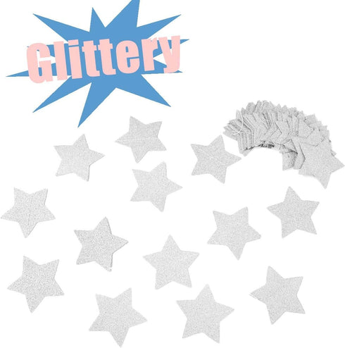 6 Pcs Glitter Silver Star Paper Garland for Christmas Birthday Party Decorations, Sparkling Bunting Banner (50 Feet)