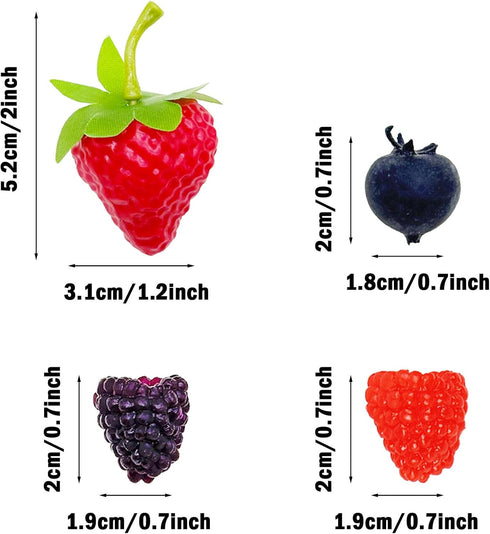 60 Woohome PCS Fake Fruit Fake Blueberries Fake Strawberries Simulation Fake Strawberry for Party Decor Home Kitchen