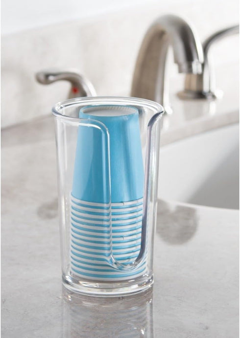 iDesign Paper & Plastic Disposable Cup Dispenser for Bathroom Countertops, Clarity Collection - Clear