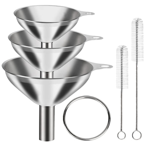 6 Pcs Stainless Steel Mini Funnels for Kitchen Use, Large Tiny Small Funnel Set of 3, Metal Cooking Powder Food Grade