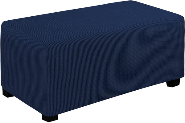 Easy-Going Stretch Ottoman Cover - Soft Rectangle Slipcover with Elastic Bottom, Navy