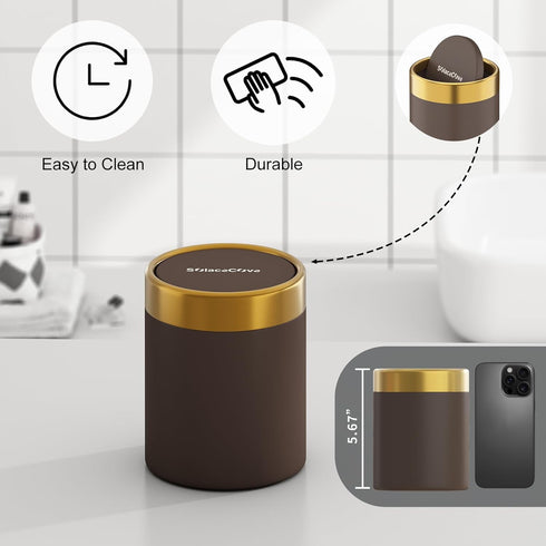Countertop Top,0.4 DeskCarOfficeKitchen,1.5L Trash Can with Lid for Desk Gallon Stainless Steel Mini Trash Can