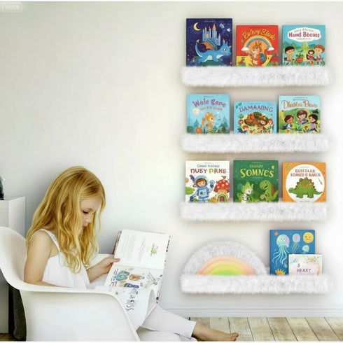 1PC Plush Bookshelf for Kids, Soft Hanging Book Display Shelf for Nursery Wall, Easy Mount Floating Bookshelf Display