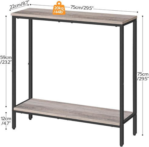 29.5" 2-Tier 8.7" BG22XG01 HOOBRO L Narrow Console Table, Sofa Table Behind Couch with Storage Display Shelves, D Small