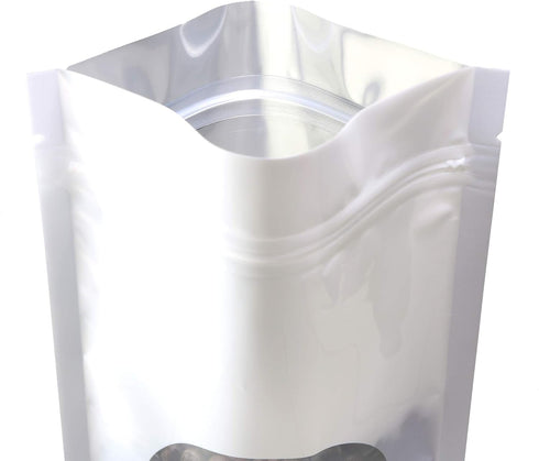 Double-Sided Matte/Glossy Color Stand-Up Pouch with Clear Round Window (100 Bags/Pack) (4" x 6.3", Glossy White)