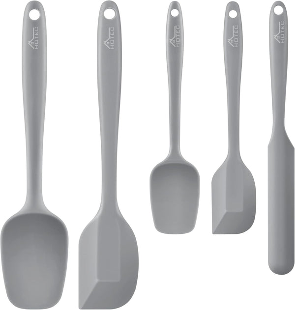 HOTEC Food Grade Silicone Rubber Spatula Set - 5 Pcs High Heat Resistant Non Stick for Kitchen Baking