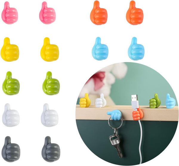 14pcs Thumb Wall Hooks, Self Adhesive Cable Organizer Clips, No Punching Key Hook Holder, Multifunctional Silicone Hooks