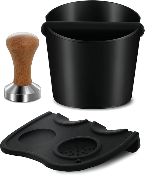 Gevi 3pcs Espresso Machine Accessories Set – Coffee Tamper, Knock Box, Tamper Mat for Home Office