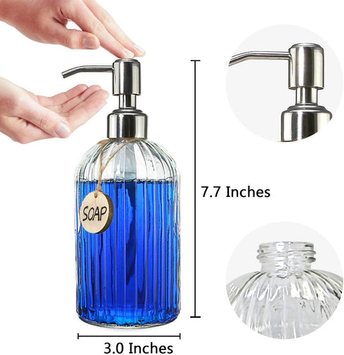 18 Oz JASAI Clear Glass Soap Dispenser with Rust Proof Stainless Steel Pump, Refillable Liquid Hand soap Dispenser