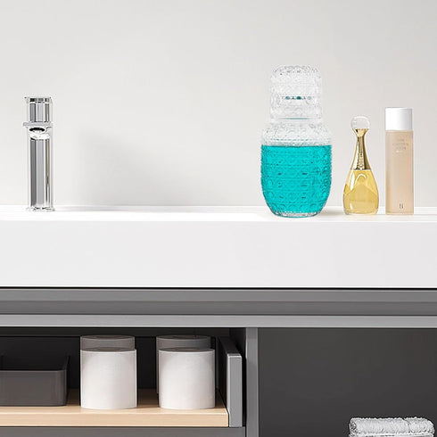 Set Set 18.5 oz Bedside Water Carafe and Glass for Bedroom Nightstand, Bedside, Ticked Glass Mouthwash Decanter