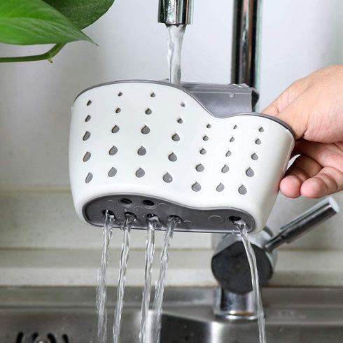 EC ELEGANTCHARM Kitchen Sink Caddy Sponge Holder Silicone Plastic Soap Holder Hanging Ajustable Strap Faucet Caddy