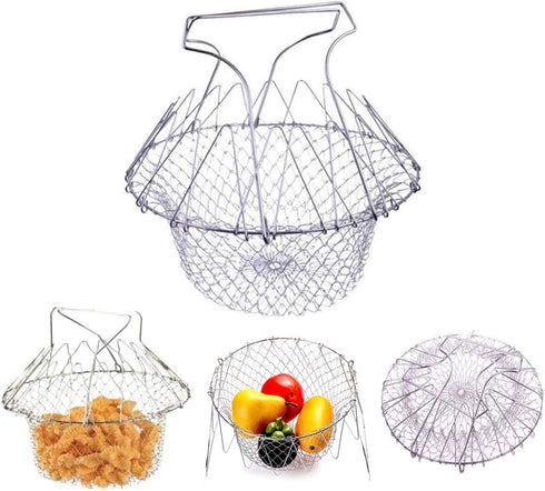 WAFJAMF Deep Fry Basket - 304 Stainless Steel Multi-Function Foldable Chef Cooking Strainer