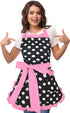 Violet Mist Vintage Apron for Women, Pink Polka Dot Retro Stylish with Pockets, Adjustable Neck Strap