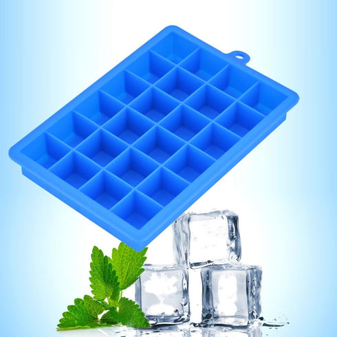 Ice Cube Tray - Silicone Square Ice Trays Easy Release Stackable Mold with Removable Lid, 24 Cavity (2 Pack, Blue)