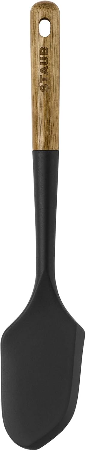 STAUB Silicone Spatula, Durable BPA-Free Matte Black Silicone, Acacia Wood Handles, Great for Mixing, Folding, Scraping