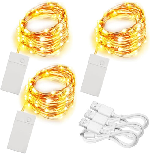 soltuus 3 Pack Rechargeable Fairy Lights 10ft 30 LED, 4 Modes Battery Copper