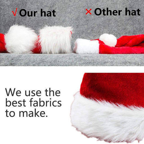 AOGU 4 Pack Plush Santa Hat Comfortable Velvet Red Christmas Hat for Party Favors