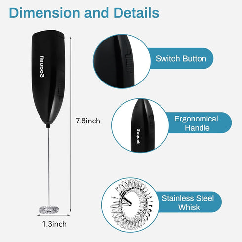 Soquali 2 Pack Milk Frother Handheld Battery Operated - Electric Whisk Coffee Frother Battery Stirrer, Hand Held Milk