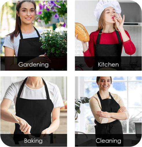 Unisex Bib Aprons - 100% Polyester Chef Apron with Extra Long Ties, Cooking Apron for Men Women