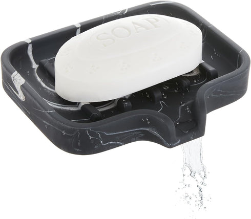 INIUNIK Set, Toothbrush Holder and Soap Dish Resin Toothbrush Cup Bathroom Cup Tumbler Marble Design, Self Draining Bar