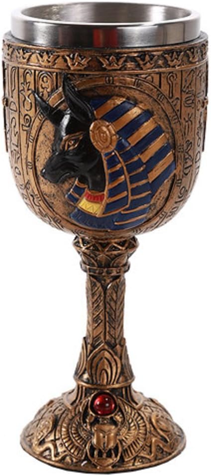 Pacific Giftware Egyptian Anubis God of Underworld Golden Wine Goblet, Stainless Steel Liner, 6oz
