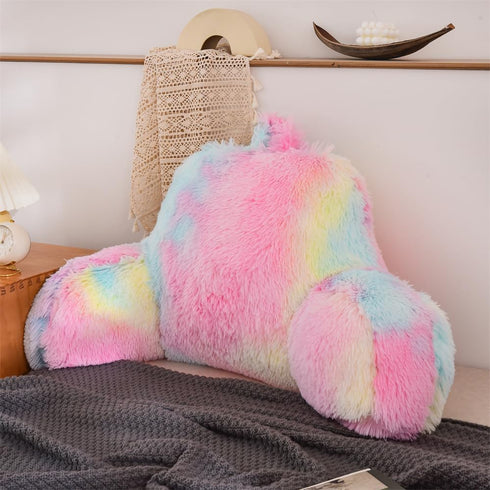 Aimuan Reading Pillow Bed Rest Pillow with Arms Rabbit Fur Cushion for