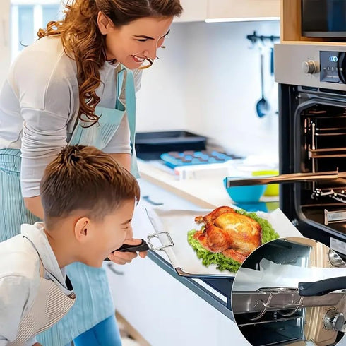 (2-PCs) Air Fryer Convection Toaster Oven Tray Extractor, Grills Clip, Scald Resistant Handle Tool, Durable Oven Tray