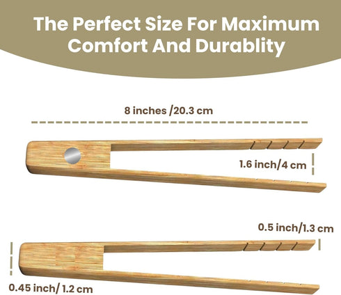 Toaster Tongs With Magnet, Bamboo Kitchen Utensils for Cooking & Holding Toast, 8" Long Natural Toxic Free Set