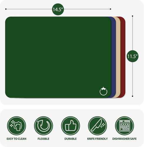 WK Plastic Flexible Cutting Boards Set of 4, Colored Mats with Food Icons, Non-Slip, BPA Free, Dishwasher Safe