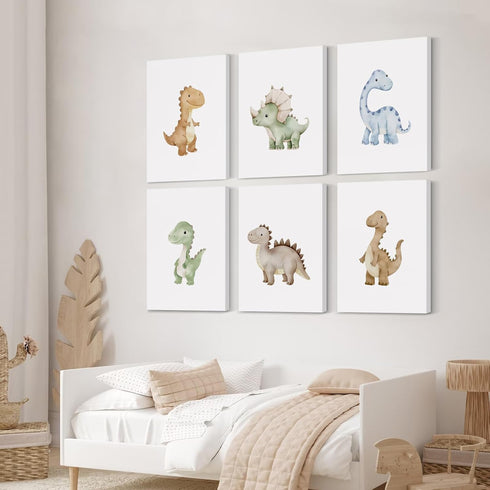 SYYANKK 8x10x6 Inch Dinosaur Nursery Wall Art Kids Canvas Poster Boys Room Wall Decor Watercolor Dino Wall Art Toddler
