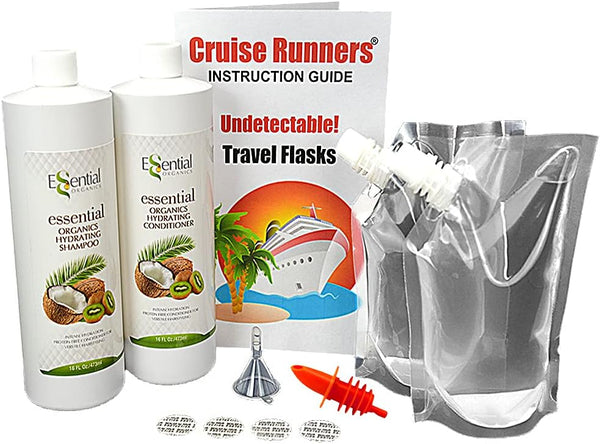 66oz Alcohol Smuggling Kit | Liquor Pouches | Plastic Flask | Empty Shampoo Bottles | Rum Runners for Cruise | Smuggle