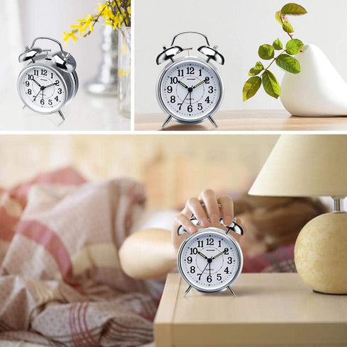 Peakeep 4 inches Twin Bell Loud Alarm Clock for Heavy Sleepers, Chrome Finish