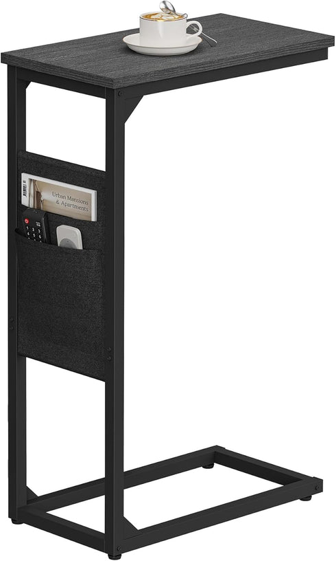 TB01BK082 TUTOTAK C Shaped End Table, Side Table for Couch, Sofa Table with Storage Bag, TV Tray for Living Room