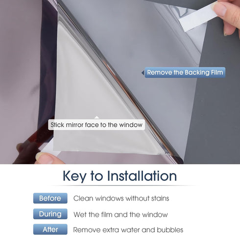 Coavas One Way Privacy Window Film, 17.5 Inch X 6.5 Feet, Reflective Sun Blocking Heat Control Anti UV Non-Adhesive