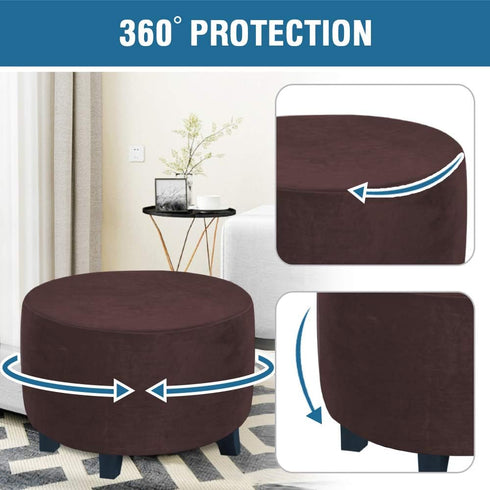 H.VERSAILTEX Round Ottoman Slipcover | Ottoman Covers Stretch with Elastic Bottom, Real Velvet Plush Fabric