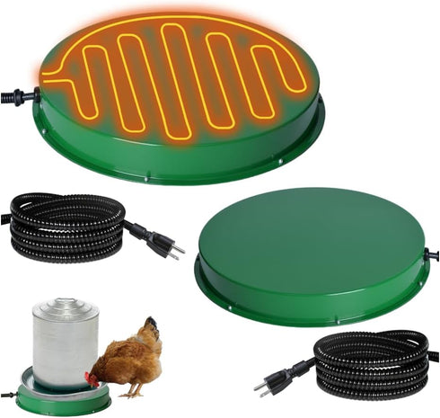 12.4", 125W 35 6.6' (Green,2PACK) Chicken Water Heater for Winter Thermostat Chicken Drinker Heater Base for Gal Metal